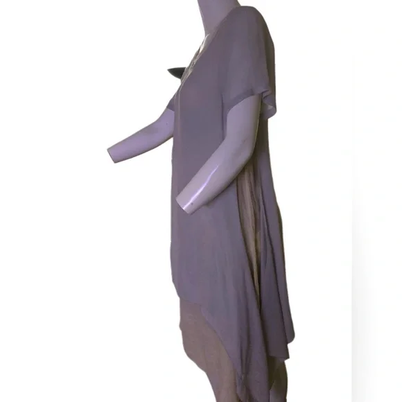 Womens V Neck Short Sleeve Midi Dress Asymmetric Layered Retro Loose Fit Soft . - Picture 7 of 11